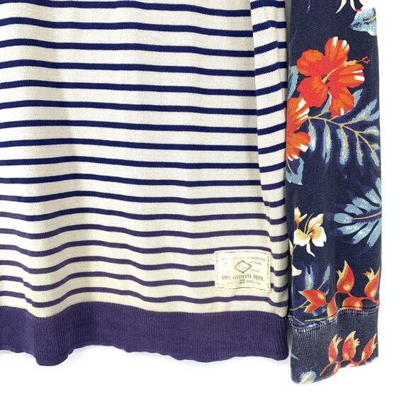 Scotch & Soda Contrast Sleeve Floral Stripe Mens XL Faded Ombre Crew Sweatshirt - Picture 4 of 7